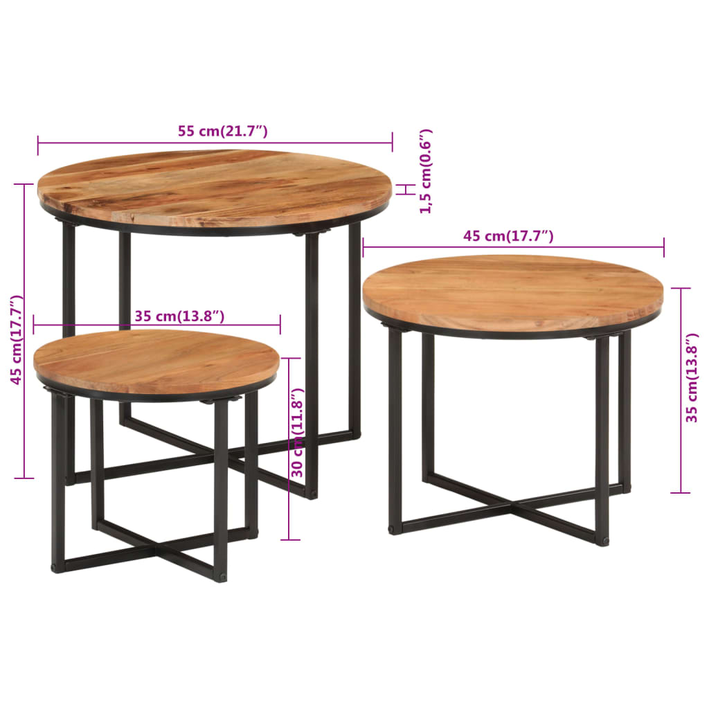 Couchtisch 45x45x35 cm Massivholz Akazie und Eisen