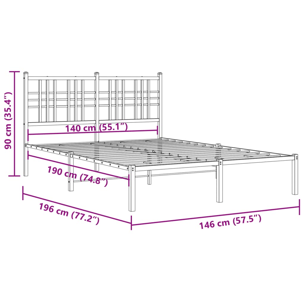 Bettgestell mit Kopf- und Fußteil Metall Schwarz 90x200 cm