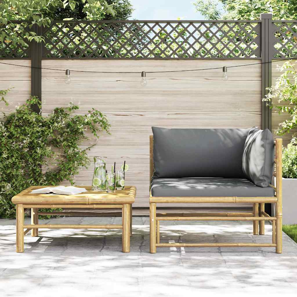 3-tlg. Garten-Lounge-Set mit Kissen Bambus