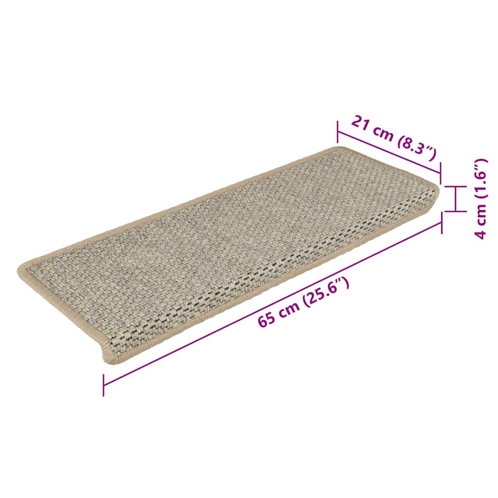Treppenmatten Selbstklebend Sisal-Look 15 Stk. 65x21x4 Platina