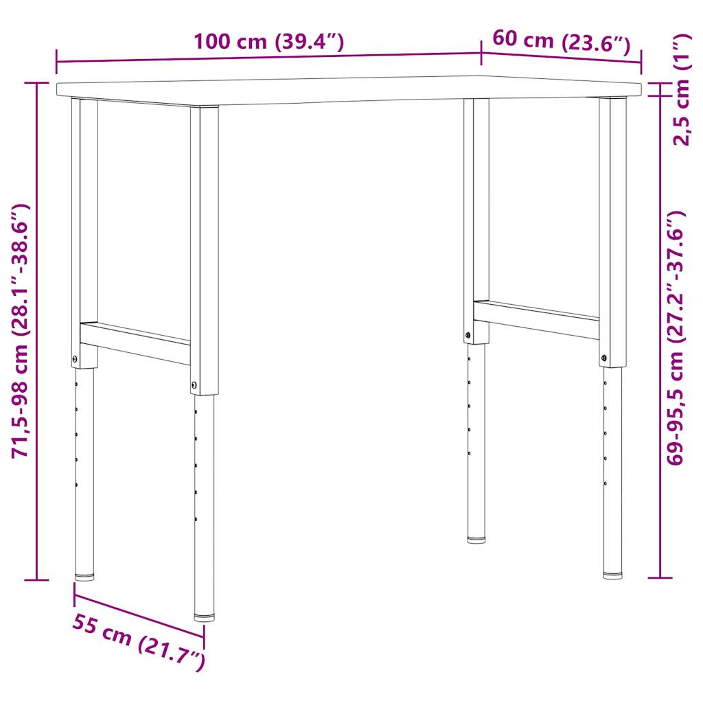 Werkbank 80x60x(71,5-98) cm Massivholz Eiche