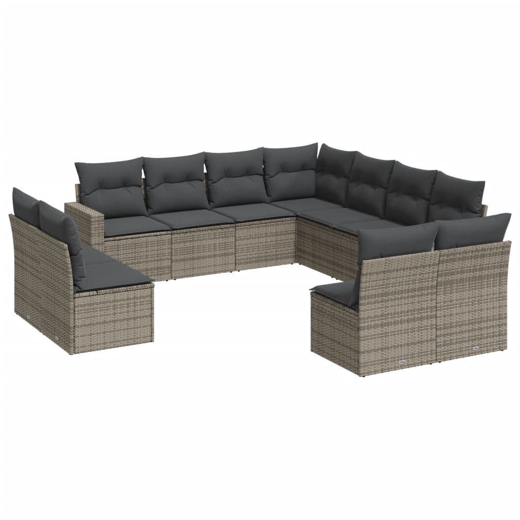 11-tlg. Garten-Sofagarnitur mit Kissen Schwarz Poly Rattan