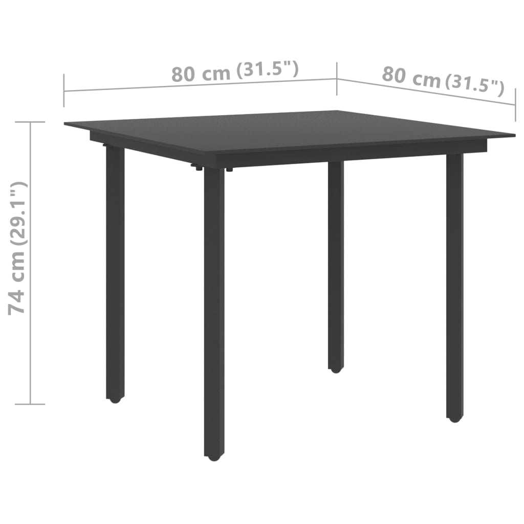 Garten-Esstisch Schwarz 150x80x74 cm Stahl und Glas
