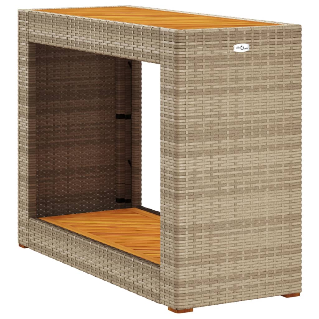 Garten-Beistelltisch mit Holzplatte Schwarz Poly Rattan