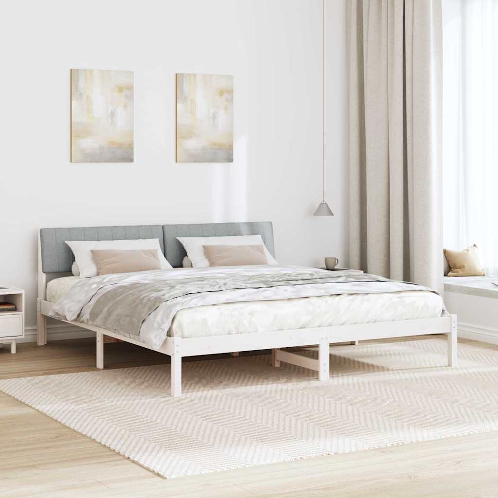 Bettgestell Braun und hellgrau 200 x 200 cm Massivholz Kiefer