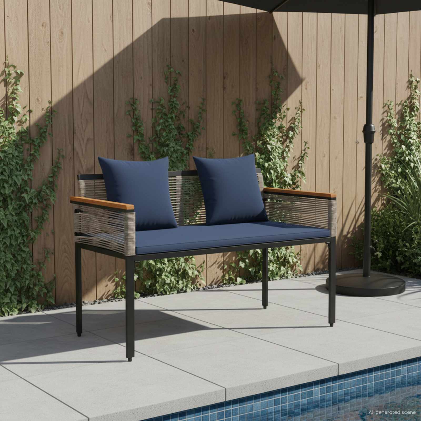 Bank Outdoor mit Kissen Schwarz 117 x 54 x 74,5 cm Poly-Rattan