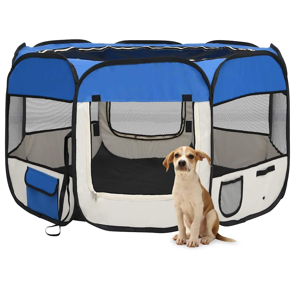 Faltbarer Welpenlaufstall mit Tragetasche Schwarz 90x90x58 cm