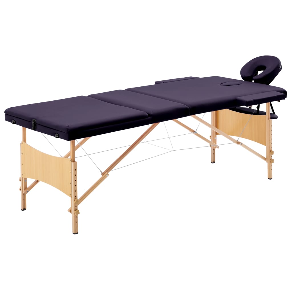 Massageliege Klappbar 3-Zonen mit Holzgestell Bordeaux-Lila