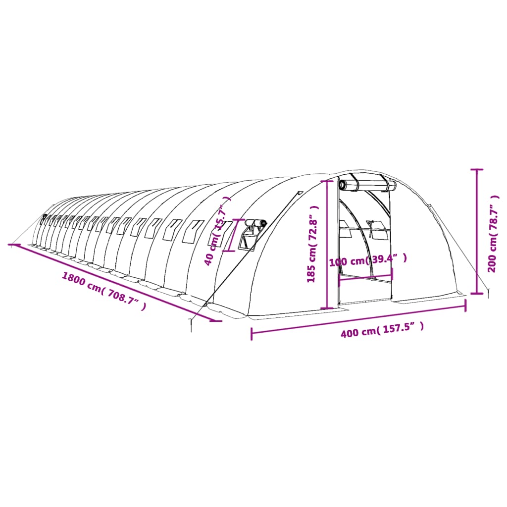 Gewächshaus mit Stahlrahmen Grün 8 m² 4x2x2 m