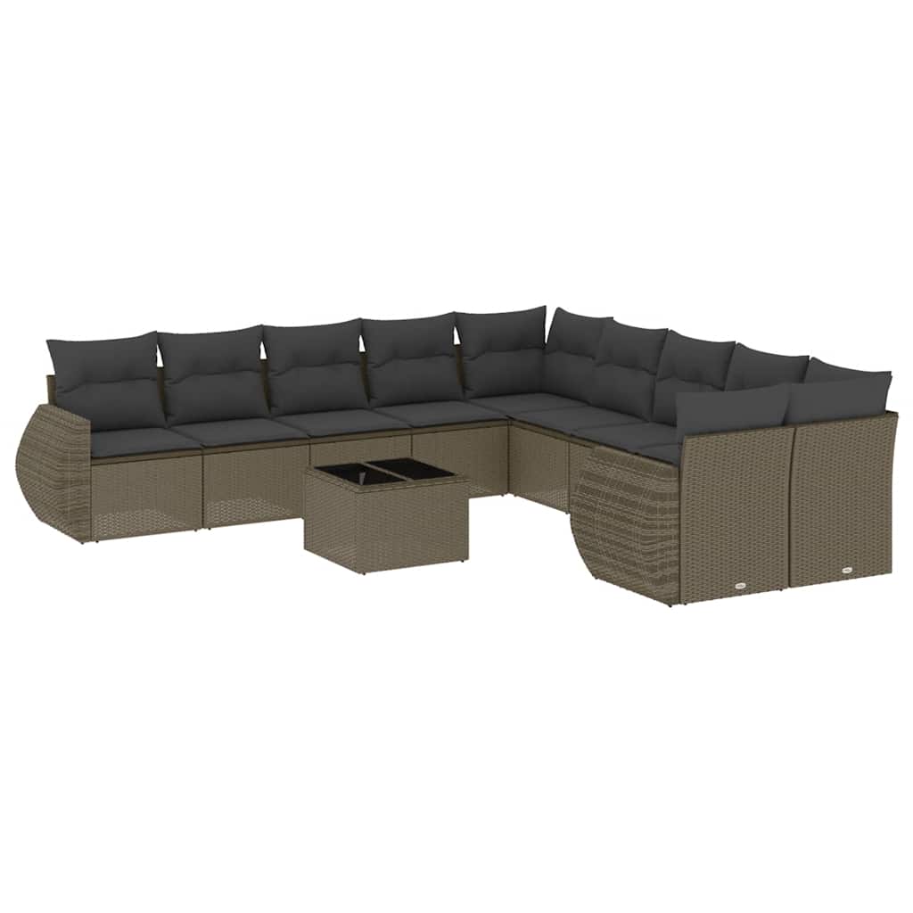 10-tlg. Garten-Sofagarnitur mit Kissen Schwarz Poly Rattan