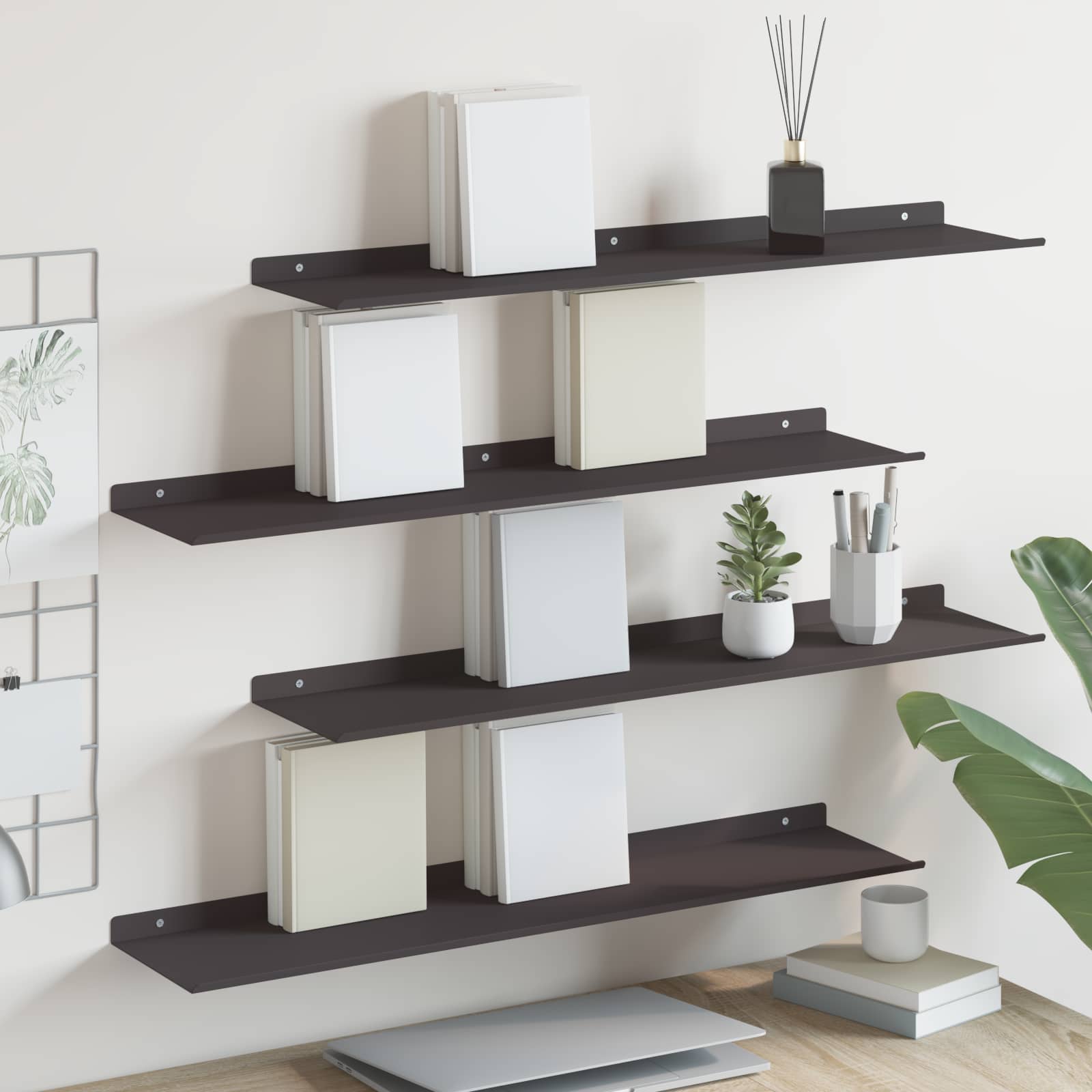 Schwebendes Regal 3 pcs Schwarz 40 x 9 x 2,5 cm Stahl