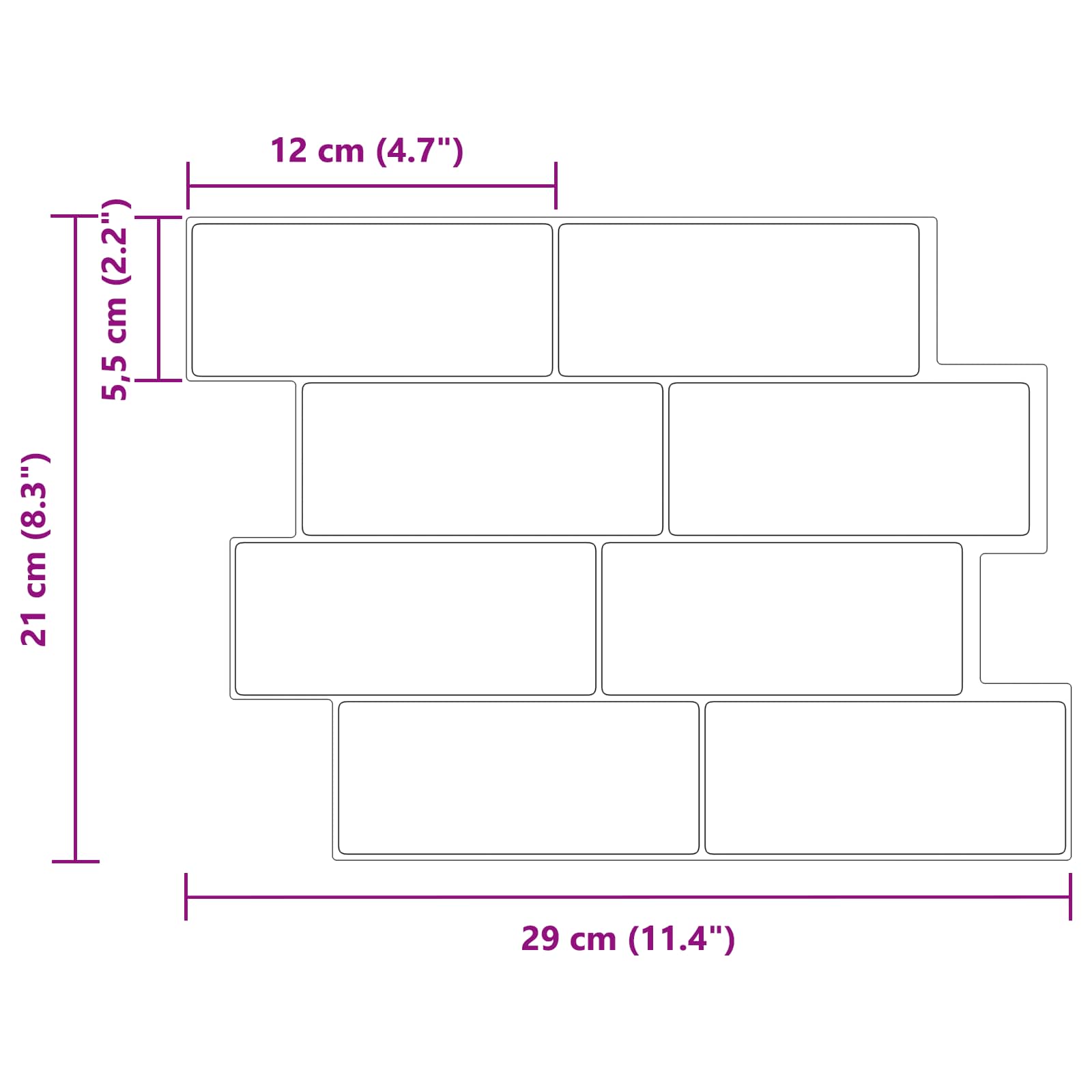 U-Bahn-Fliese 10 pcs Weiß Grau 29 x 21 cm Polyurethan und PET