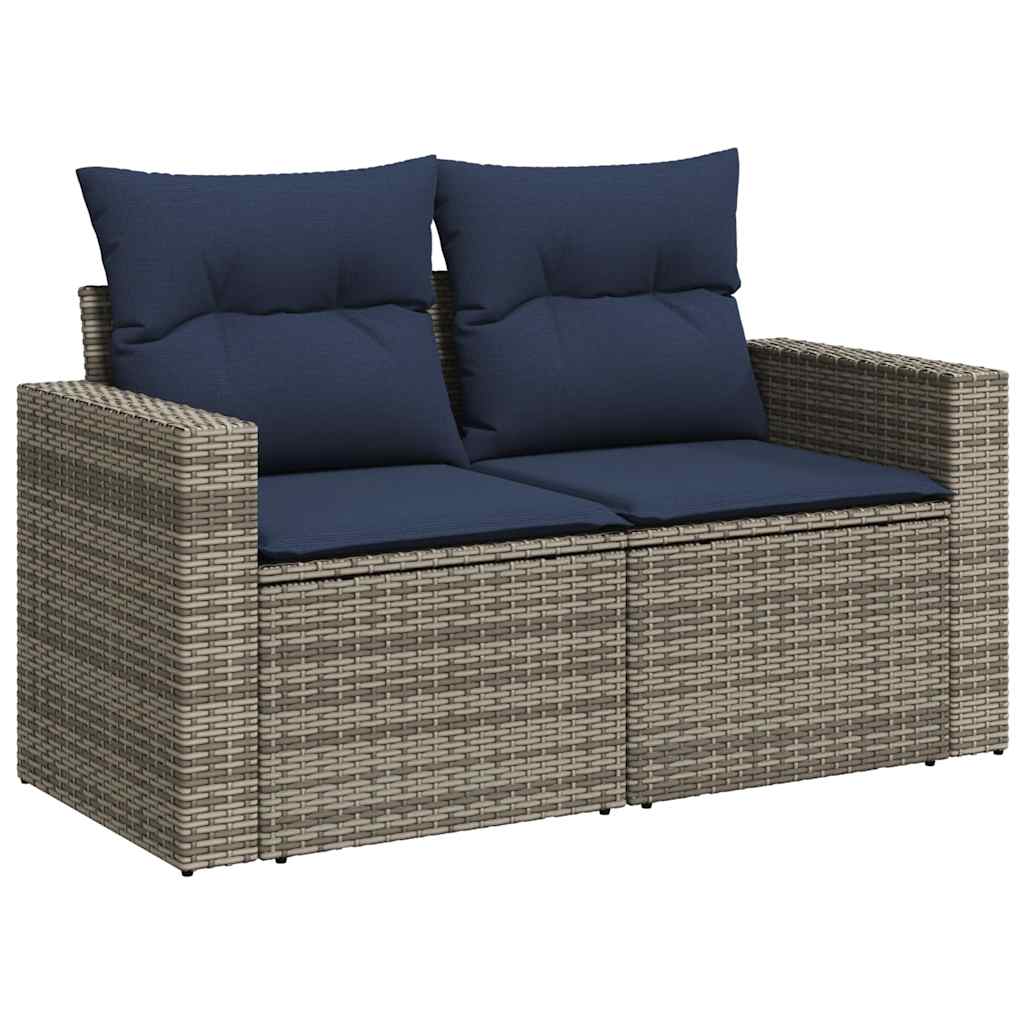 10-teiliges Gartensofa-Set mit Kissen, schwarzes Polyrattan