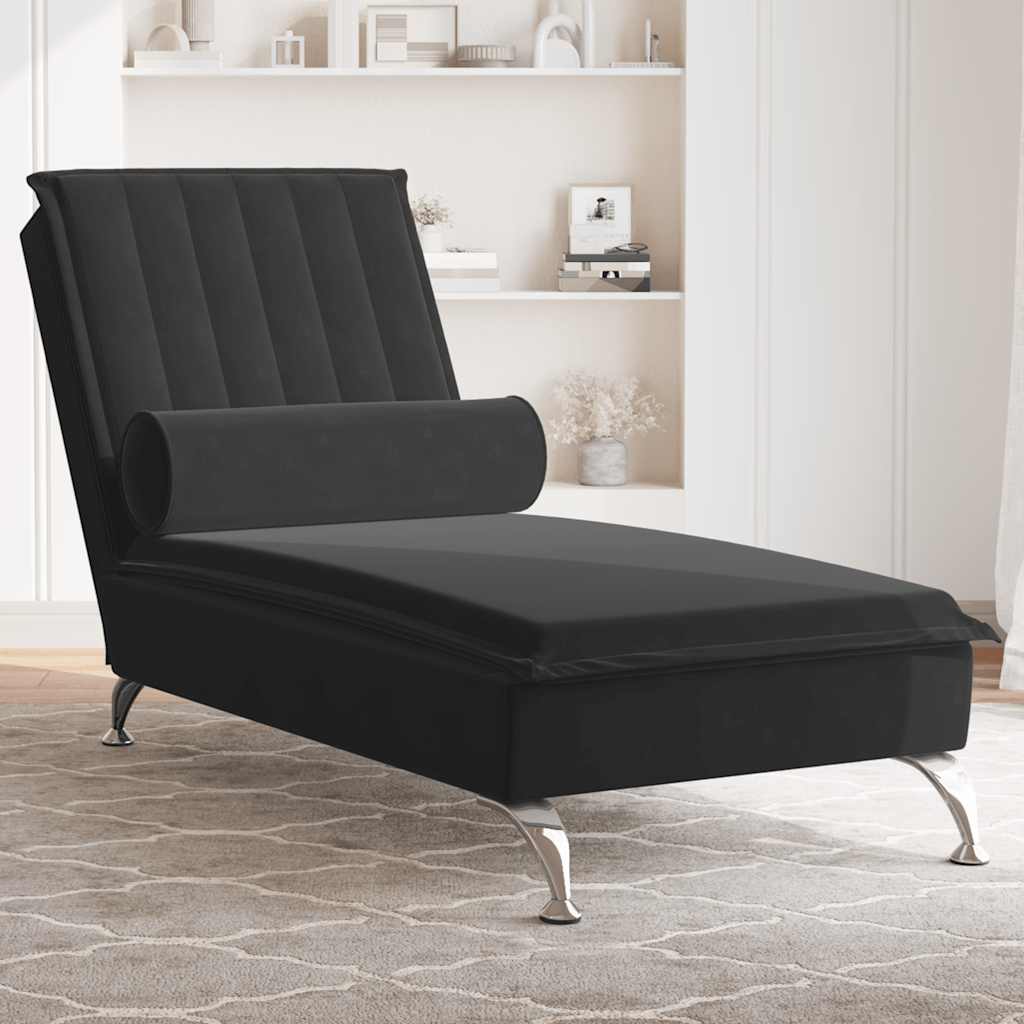 Massage-Chaiselongue mit Nackenrolle Hellgrau Samt