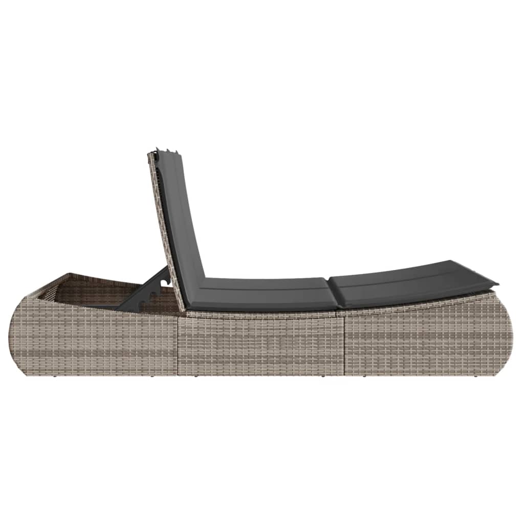 Doppel-Sonnenliege mit Kissen Schwarz Poly Rattan