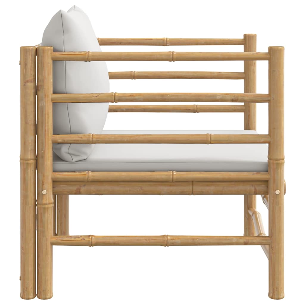 3-tlg. Garten-Lounge-Set mit Hellgrauen Kissen Bambus