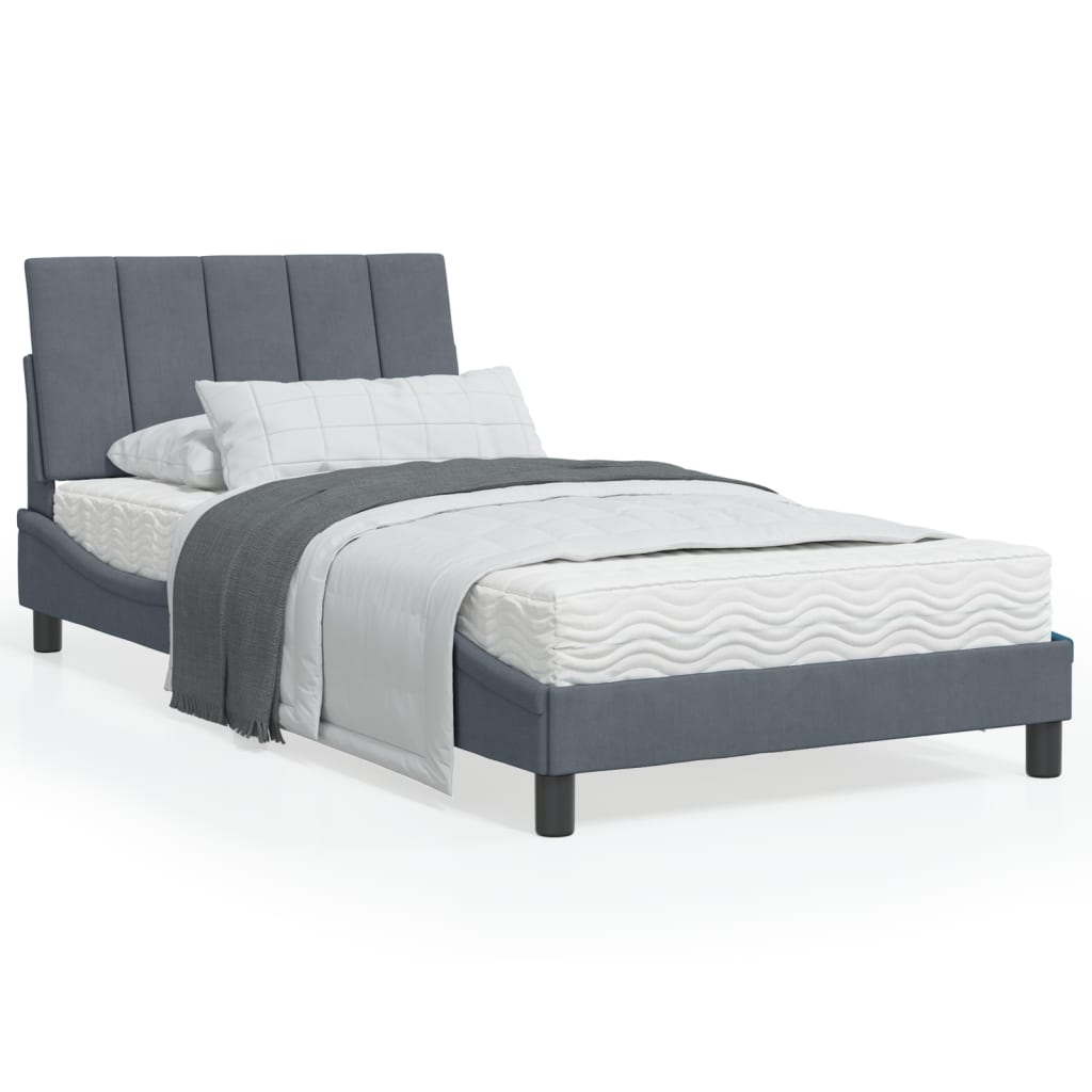 Bett mit Matratze "Hanko" Hellgrau 80x200 cm Samt
