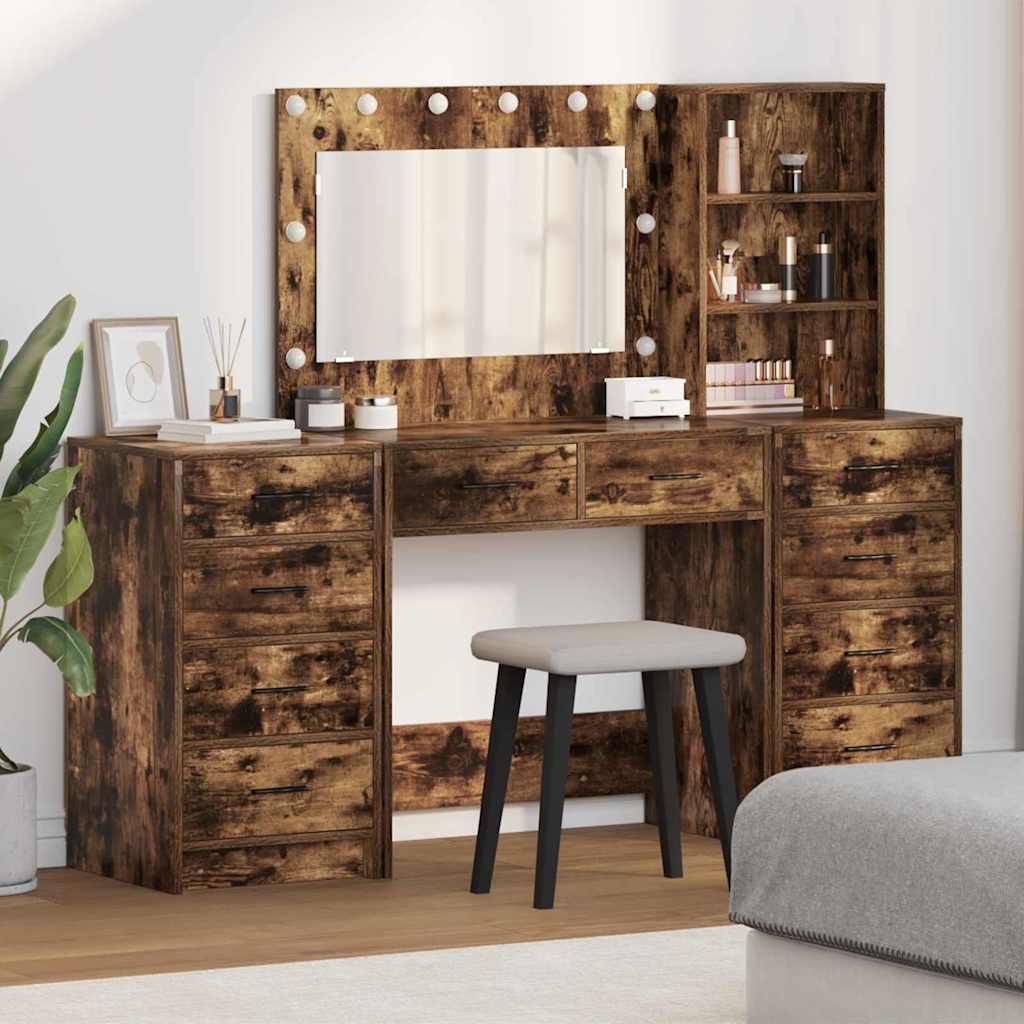 Schminktisch mit Spiegelbeleuchtung 3 pcs Weiß Holzwerkstoff