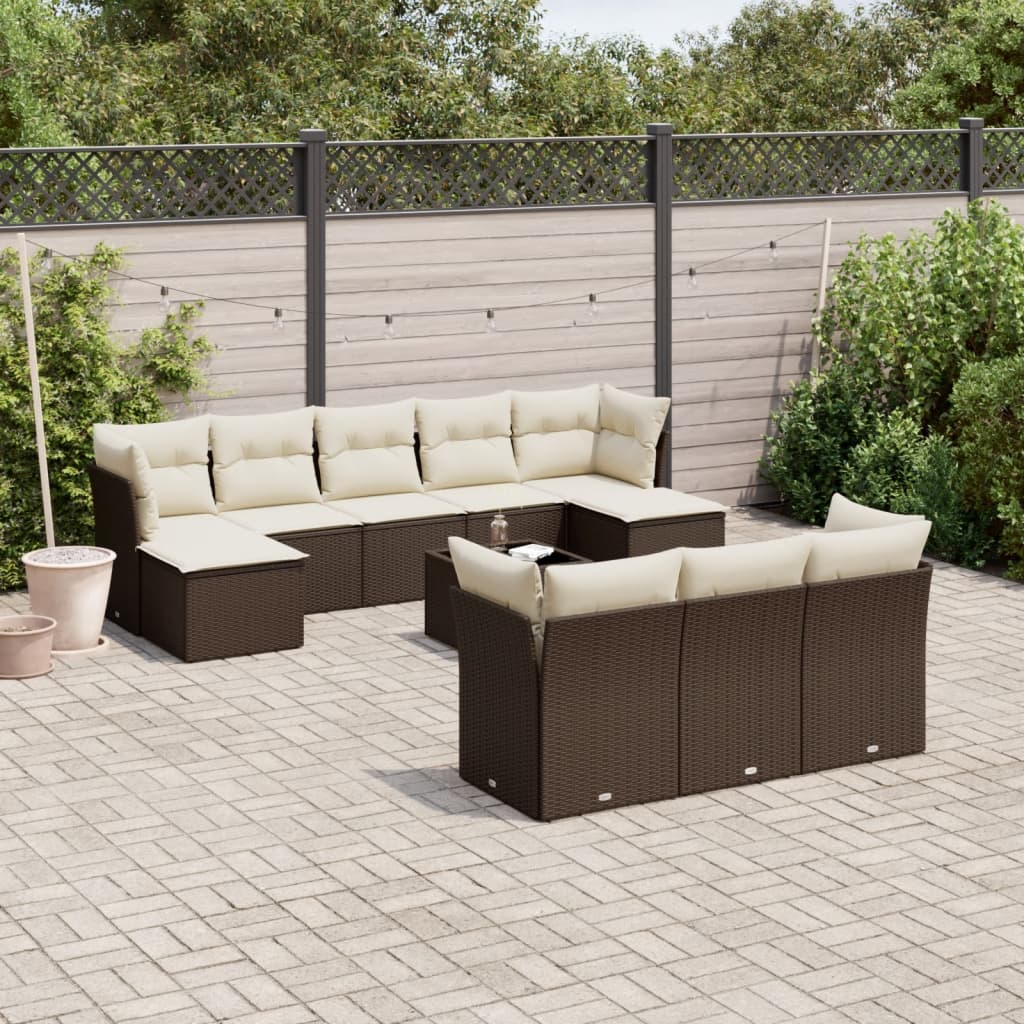 10-tlg. Garten-Sofagarnitur mit Kissen Schwarz Poly Rattan