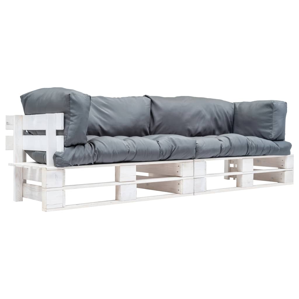 2-tlg. Outdoor-Sofa-Set Paletten mit Kissen in Grau Kiefernholz