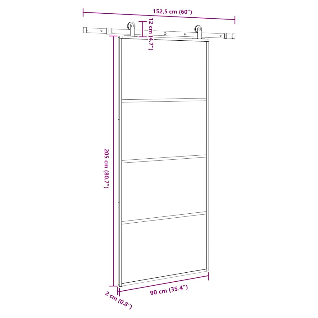 Schiebetür mit Beschlag 76x205 cm ESG-Glas & Aluminium