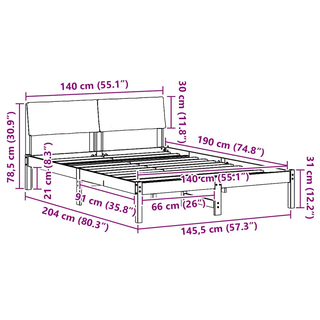Bettgestell Braun und hellgrau 200 x 200 cm Massivholz Kiefer