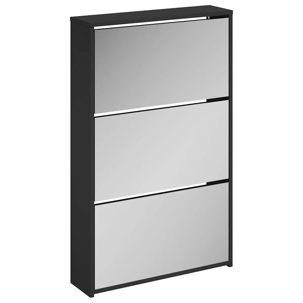 Schuhschrank mit 2 Fächern Spiegel Eiche-Optik 63x17x67 cm
