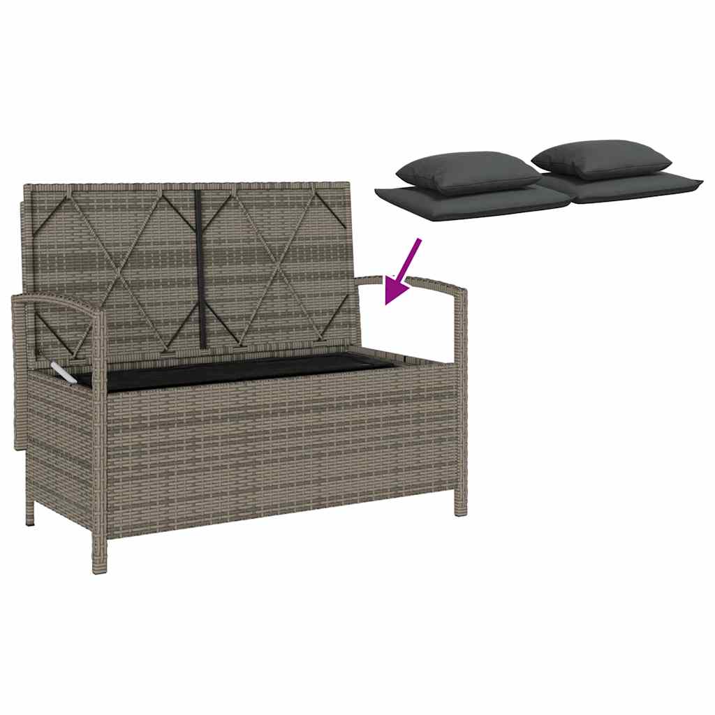 Gartenbank mit Stauraum und Kissen Schwarz Poly Rattan