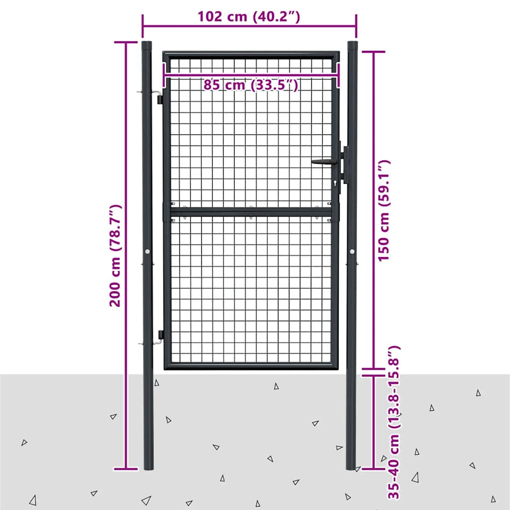 Maschen-Gartentor verzinkter Stahl 100 x 75 cm Grau