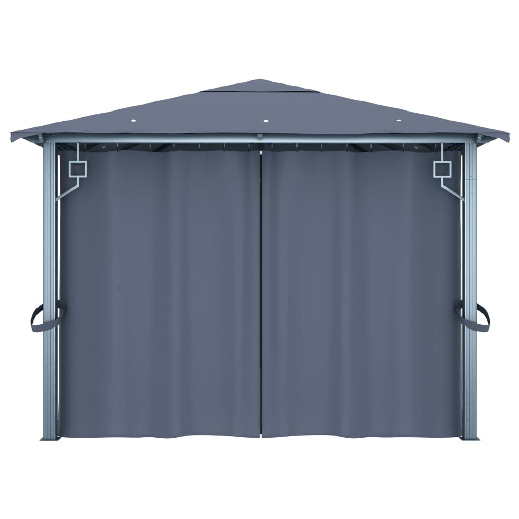 Pavillon mit Vorhängen & LED-Lichterkette 300x300 cm Creme Alu