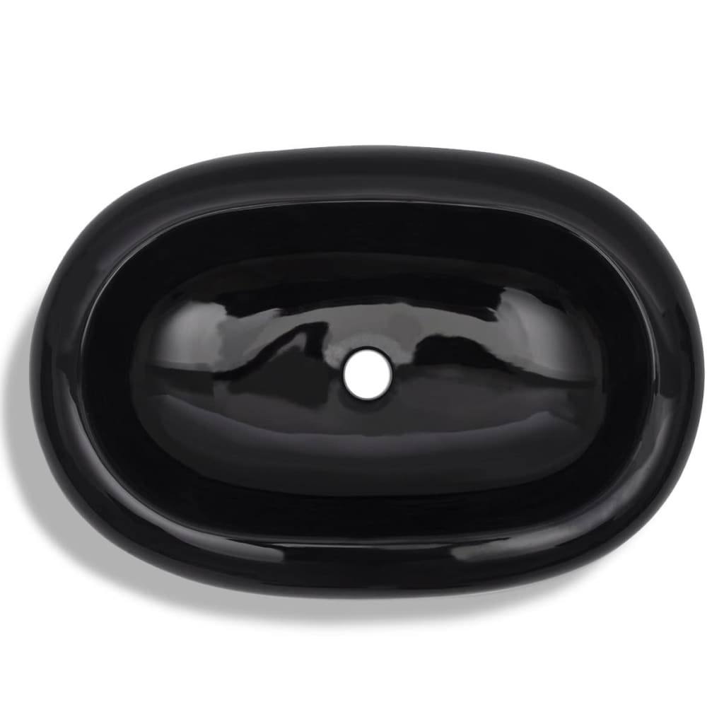 Keramik Waschtisch Waschbecken Oval Weiß 63 x 42 cm