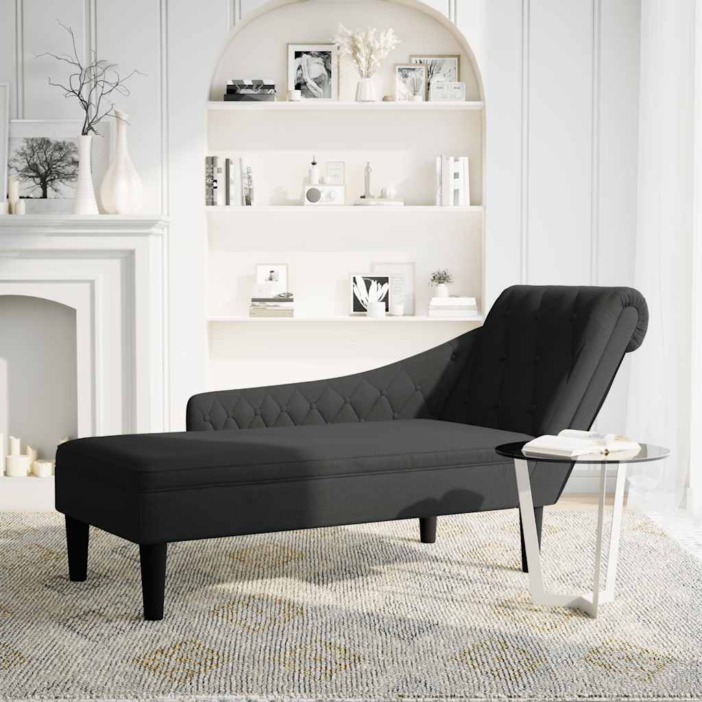 Chaiselongue mit Kissen und Rechter Armlehne Schwarz Stoff