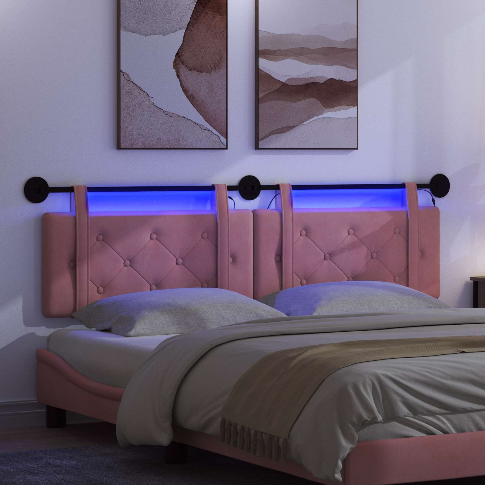 Hängendes Kopfteil Mit LED Licht Hellgrau Samt