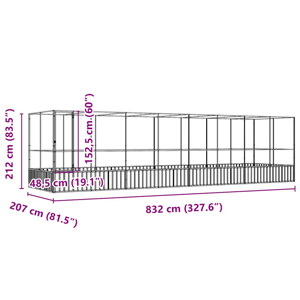 Voliere Silbern 210,5x107x212 cm Stahl