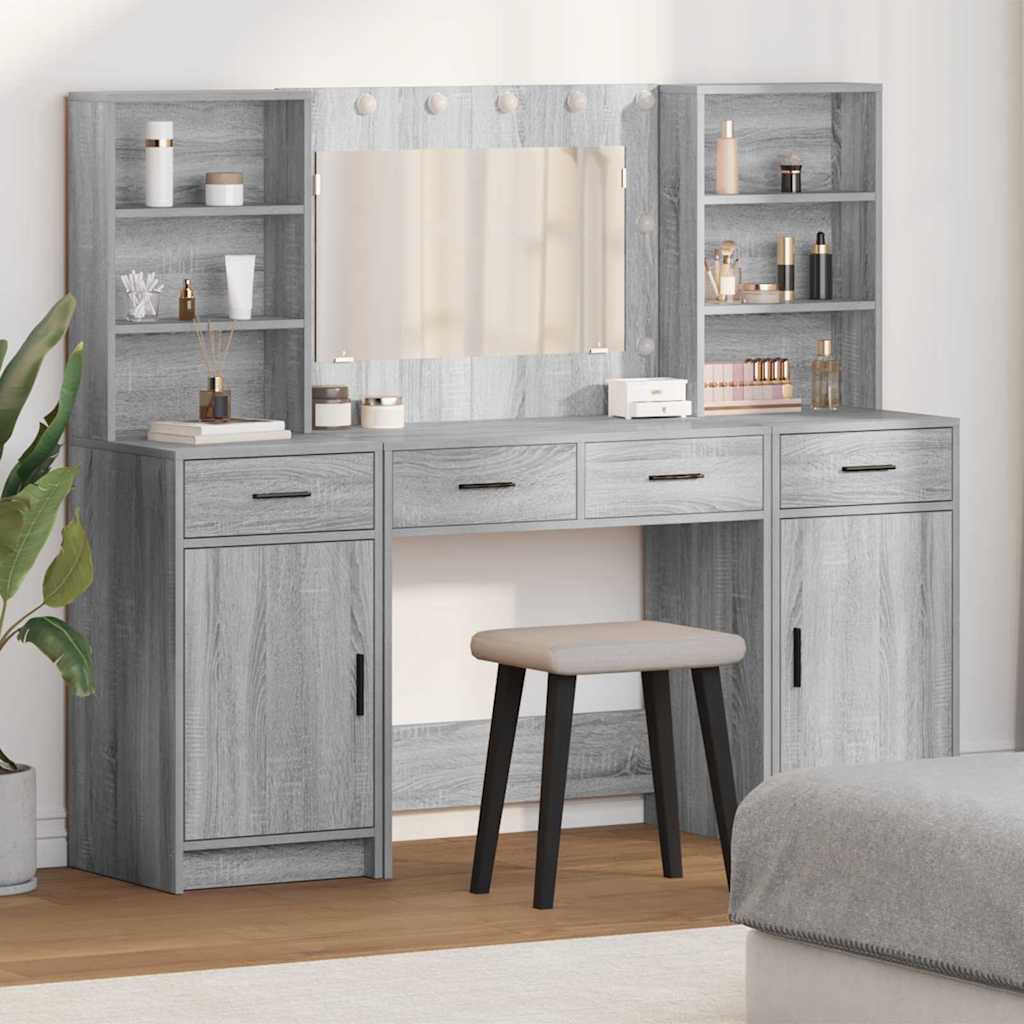 Schminktischset mit LED mit Schubladen 3 pcs Weiß Holzwerkstoff