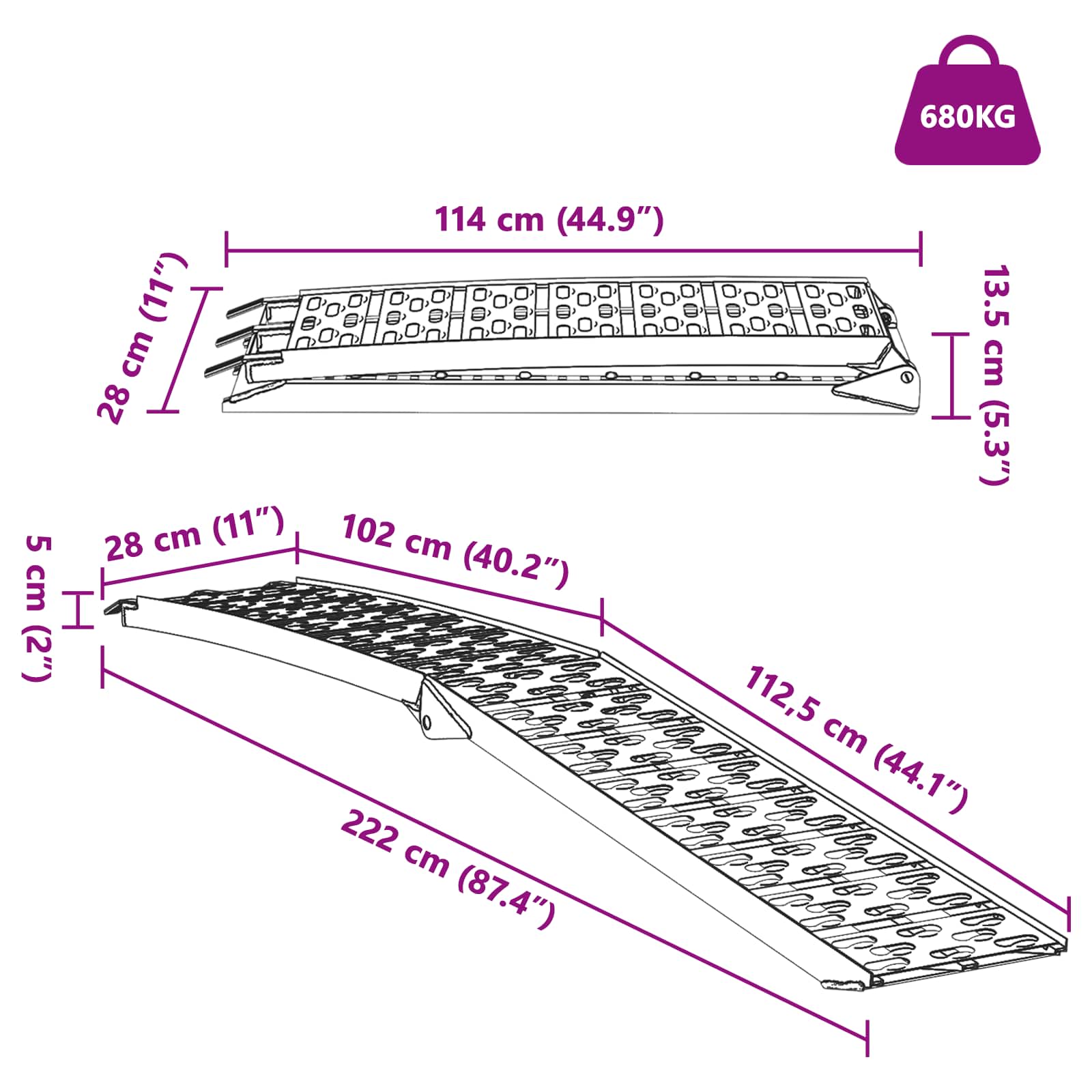 Zusammenklappbare Motorradrampe 340 kg pro Rampe 2 Stk. Silber
