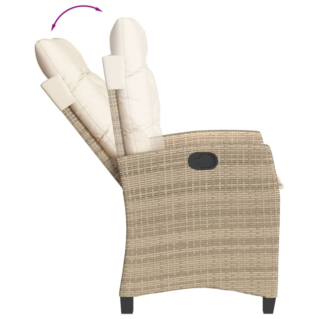 Gartensessel Verstellbar mit Kissen Schwarz Poly Rattan