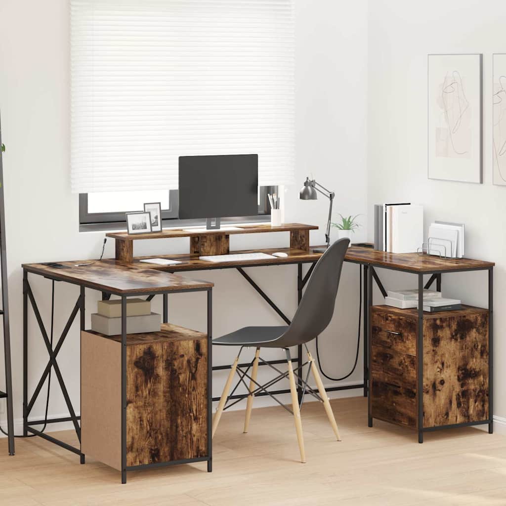 Schreibtisch mit Regal Schwarz Eichen-Optik 182 x 101 x 87,5 cm