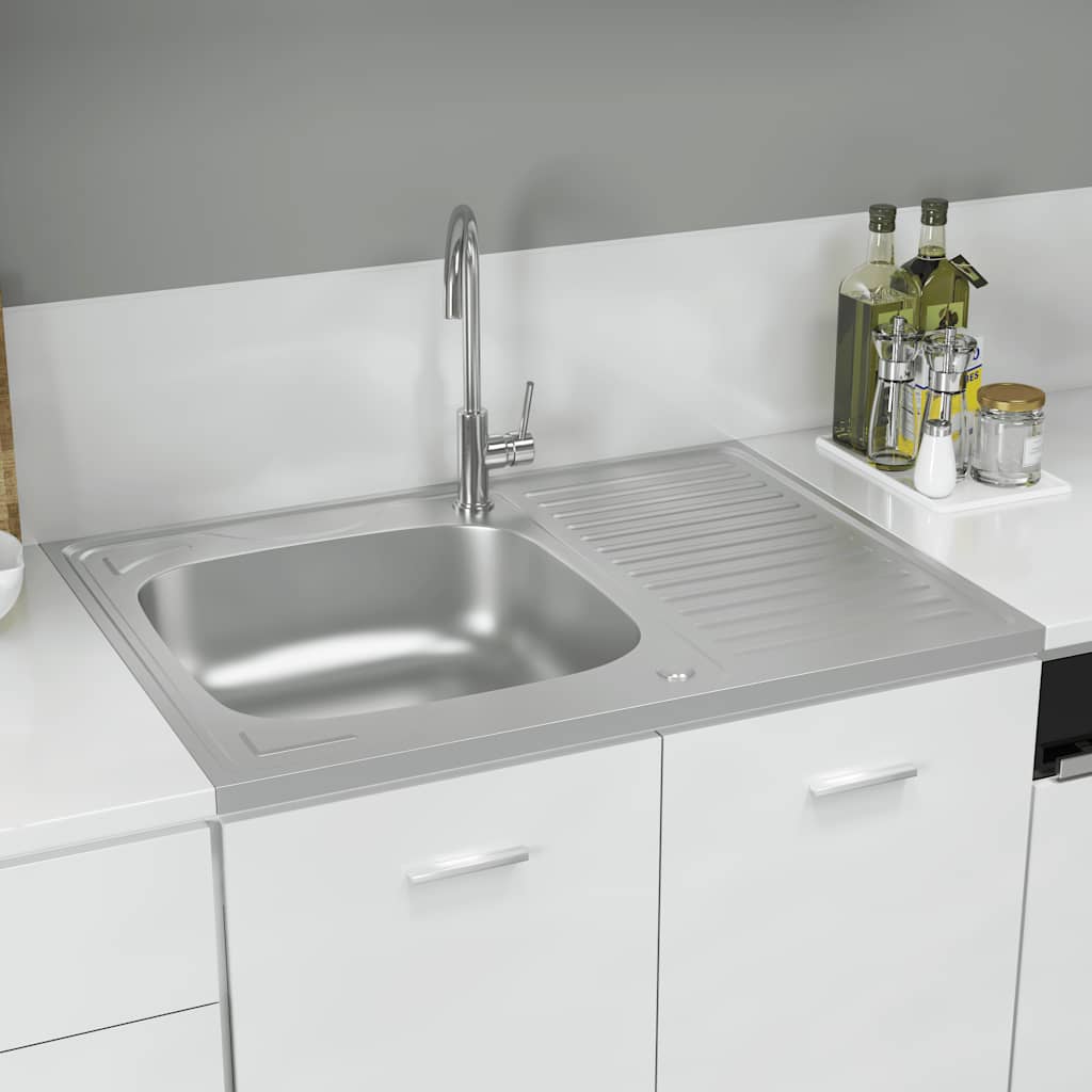 Spüle mit Abtropffläche Set Silbern 800x500x155 mm Edelstahl