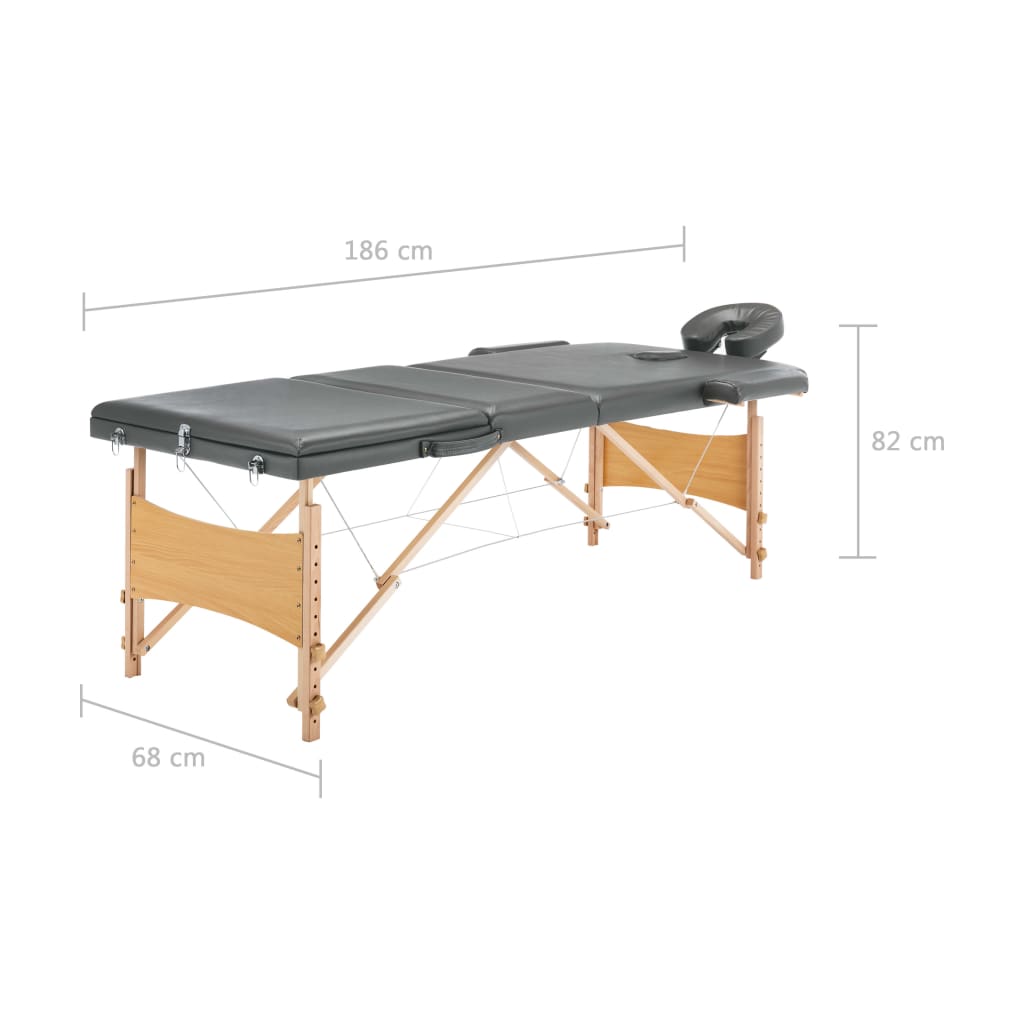 Massageliege Klappbar 3-Zonen mit Holzgestell Schwarz