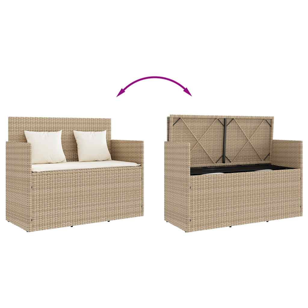 Gartenbank mit Kissen Schwarz Poly Rattan