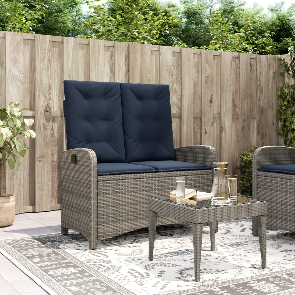Gartenbank Verstellbar mit Kissen Braun Poly Rattan
