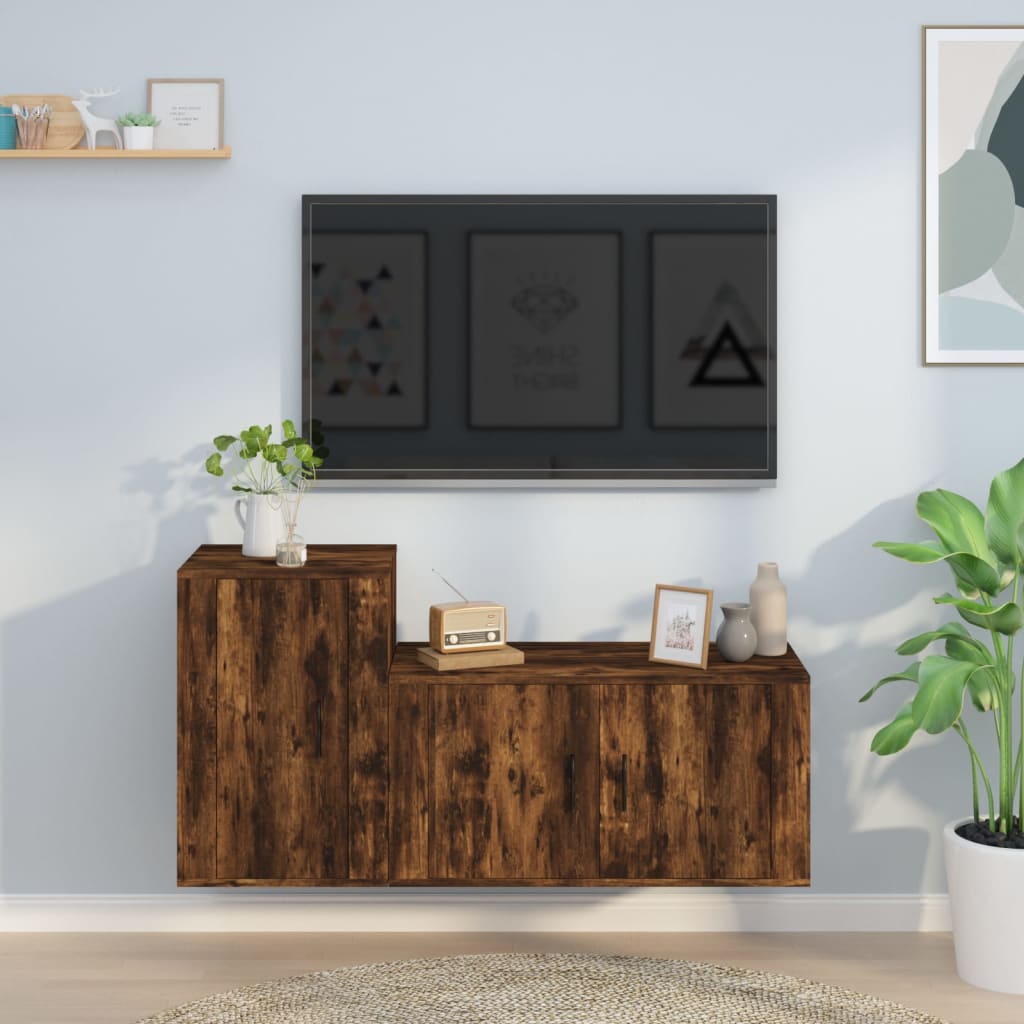 2-tlg. TV-Schrank-Set Hochglanz-Weiß Holzwerkstoff
