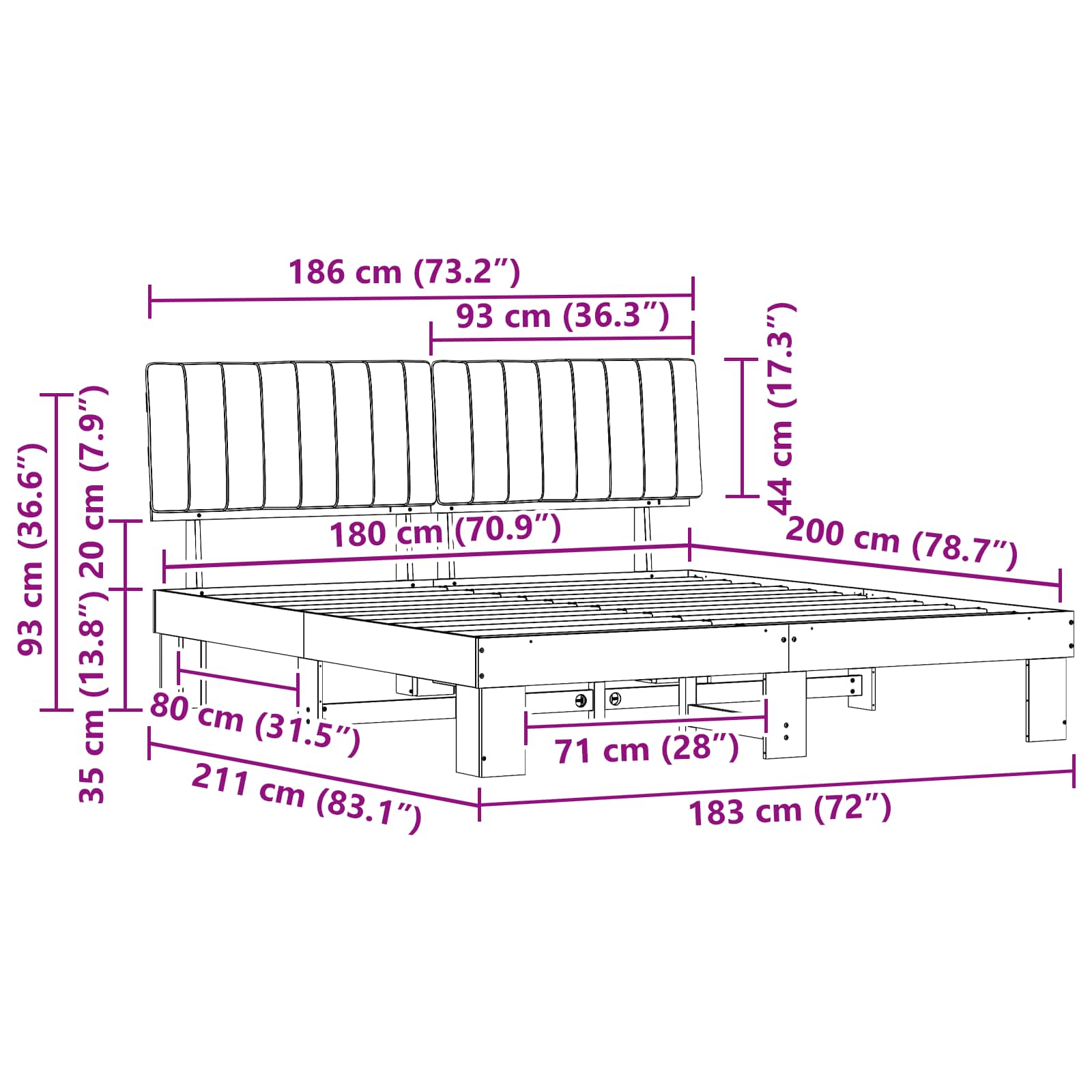 Bettgestell mit gepolstertem Kopfteil Hellgrau 200 x 200 cm