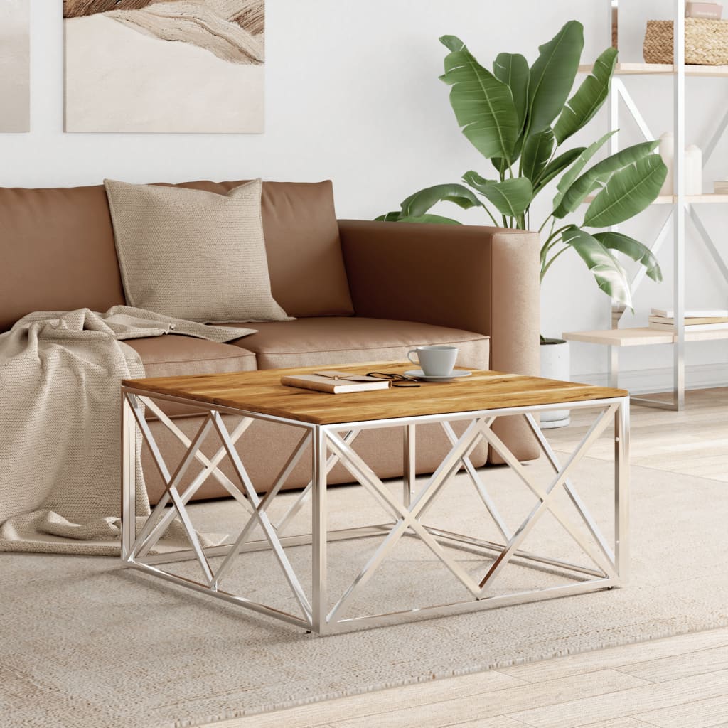 Couchtisch 80x80x40 cm Edelstahl und Glas