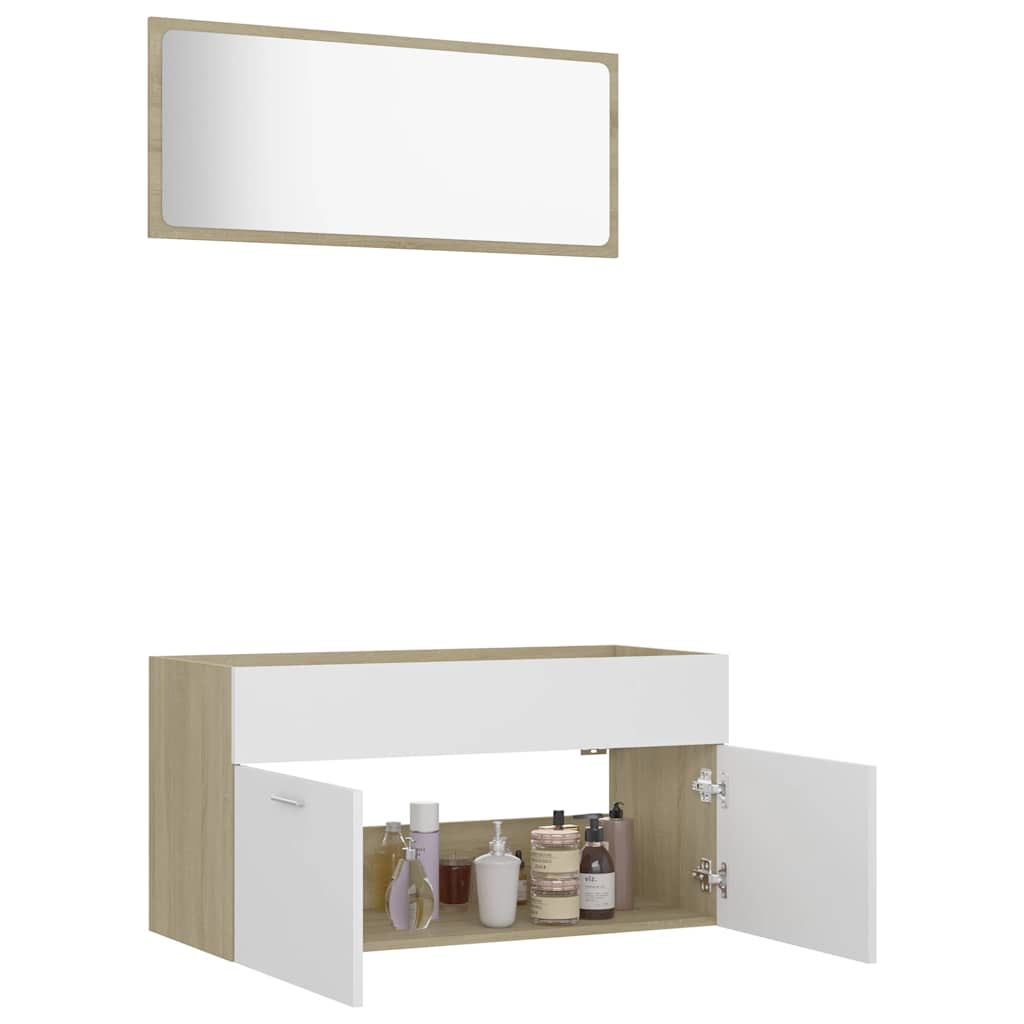 2-tlg. Badmöbel-Set Weiß Holzwerkstoff