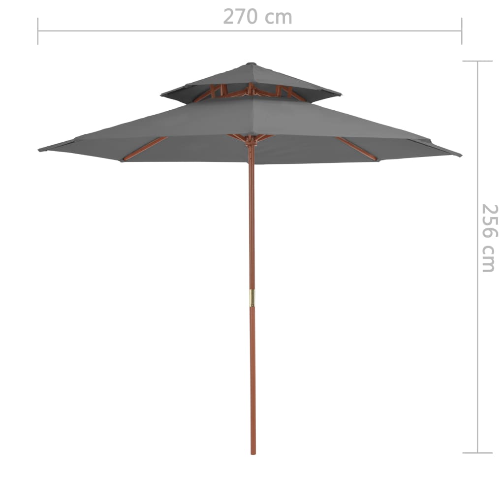 Sonnenschirm mit Doppeldach und Holz-Mast Schwarz 270 cm