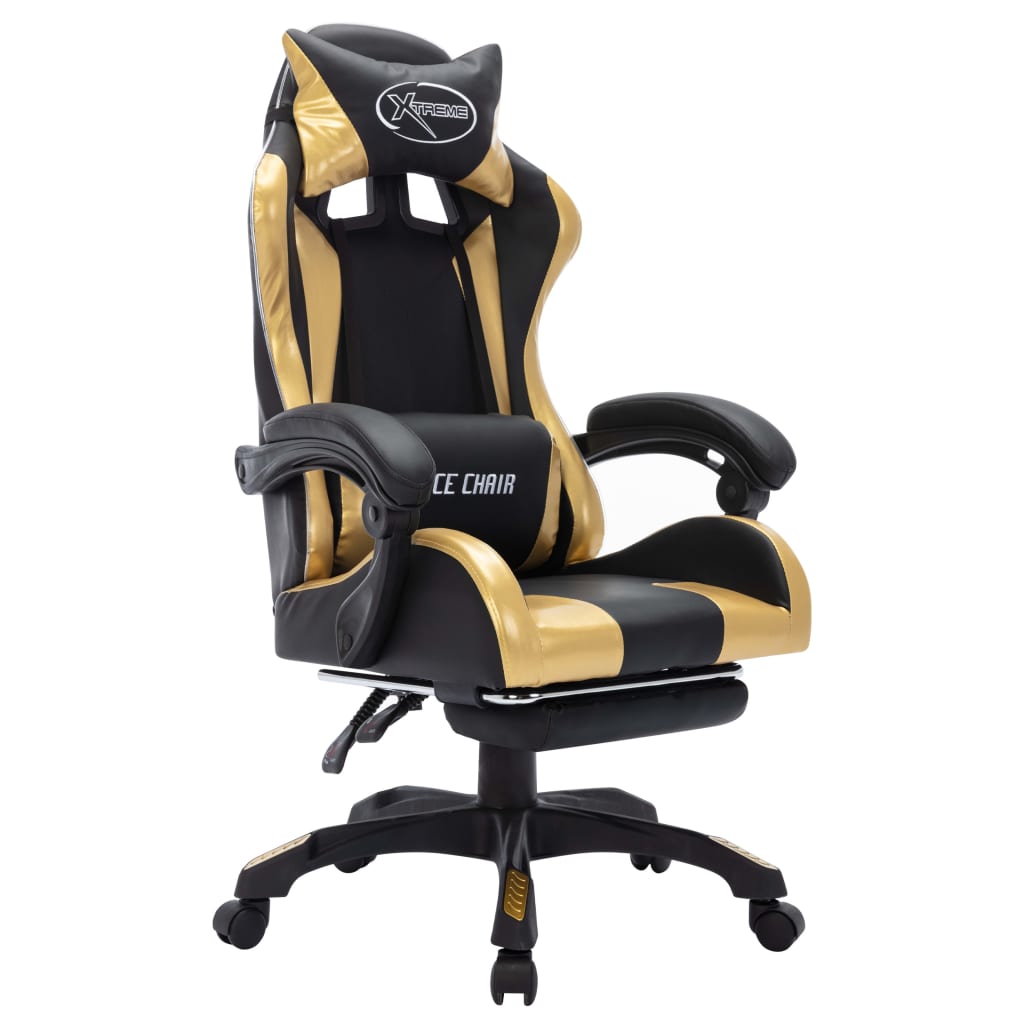 Gaming-Stuhl mit RGB LED-Leuchten Blau und Schwarz Kunstleder