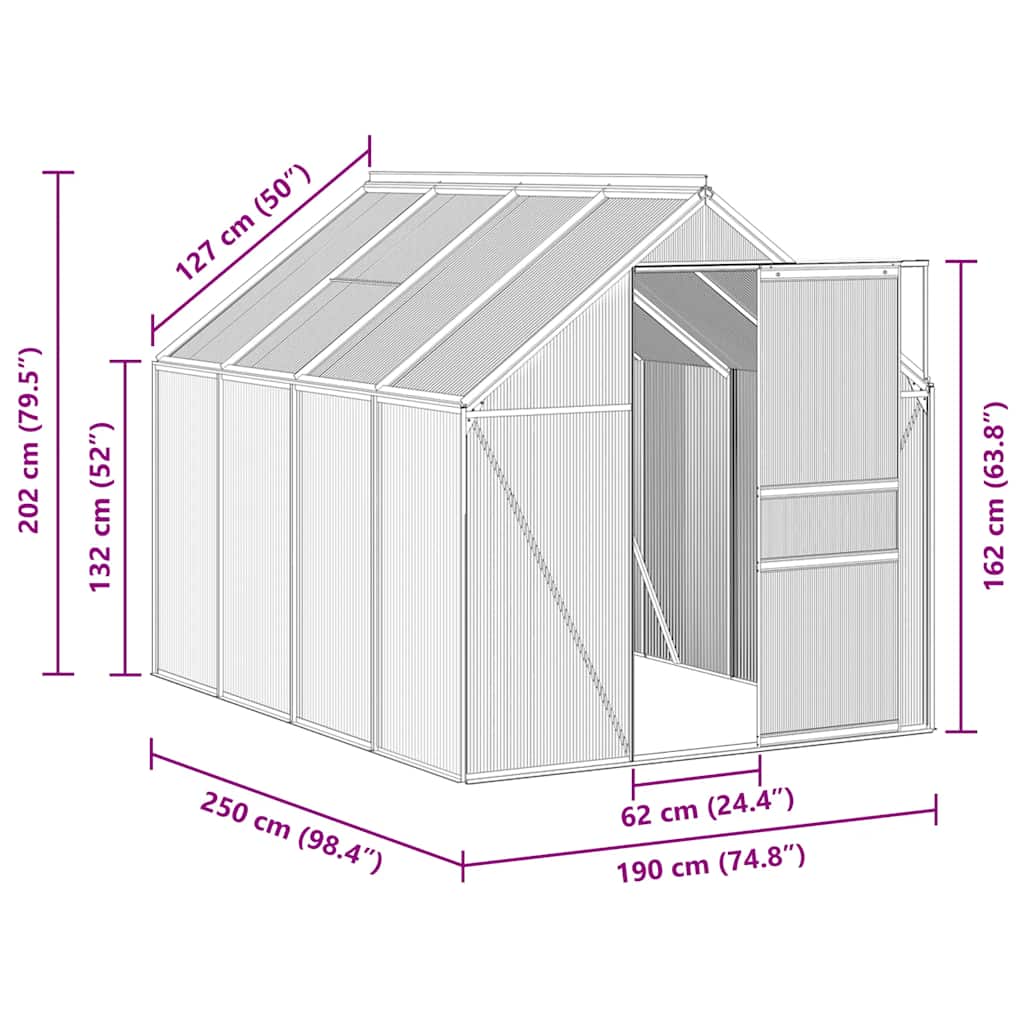 Gewächshaus mit Fundament Anthrazit Aluminium 3,61 m²