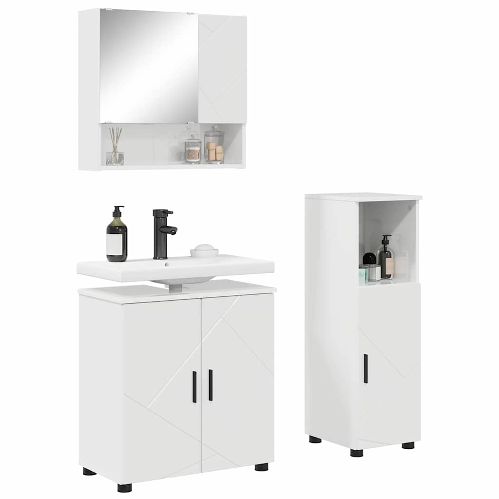 Badezimmermöbel-Set mit Tür 3 pcs Weiß Holzwerkstoff & Metall